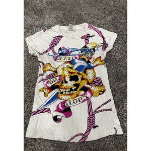 ED HARDY Vintage Y2K Women’s White Pink T Shirt Medium